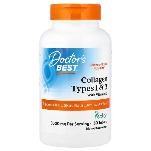 Doctor's Best, Colágeno de tipo 1 y 3 con vitamina C, 180 comprimidos