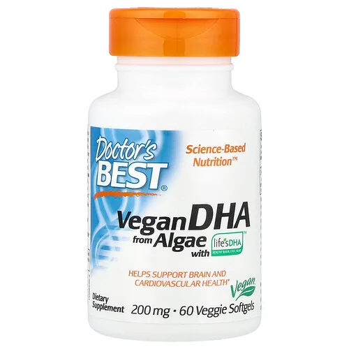 Doctor's Best, DHA vegano proveniente de algas con Life's DHA™, 200 mg, 60 cápsulas blandas vegetales
