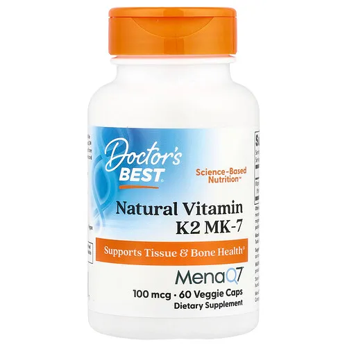 Doctor's Best, Vitamina K2 natural en forma de MK-7 con MenaQ7, 100 mcg, 60 cápsulas vegetales