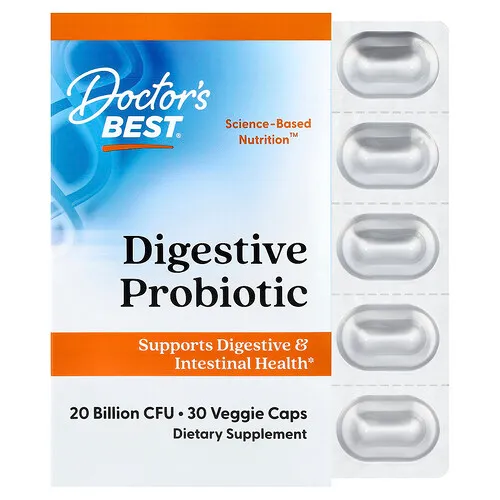 Doctor's Best, Probiótico digestivo, 30 cápsulas vegetales