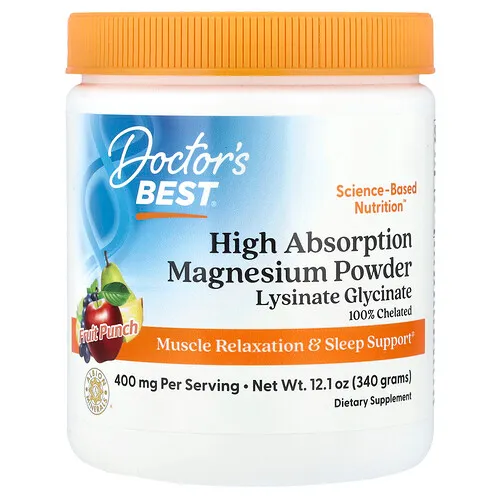 Doctor's Best, Magnesio de alta absorción en polvo, Ponche de frutas, 340 g (12,1 oz)