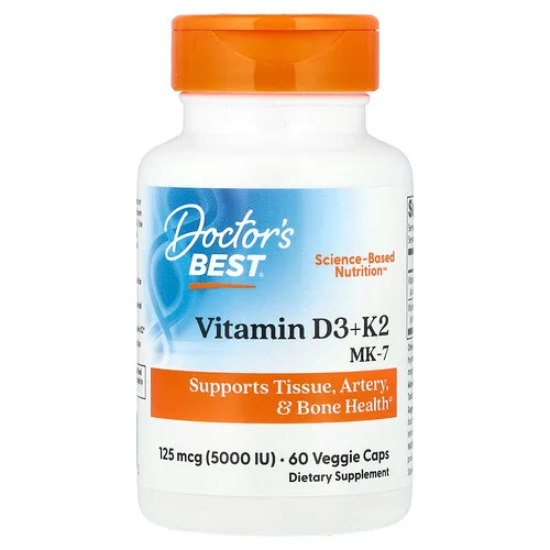 Doctor's Best, Vitaminas D3 y K2, MK-7, 60 cápsulas vegetales