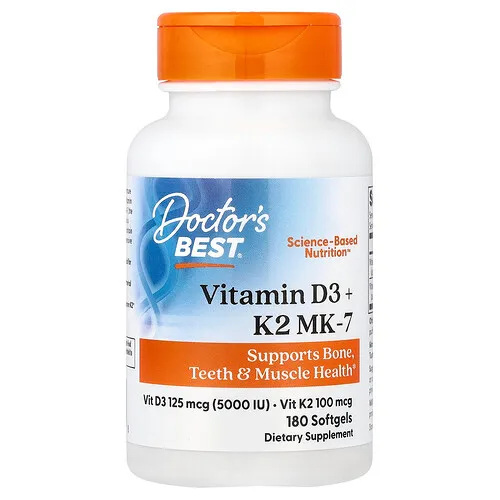 Doctor's Best, Vitaminas D3 y K2 MK-7, 180 cápsulas blandas