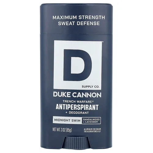Duke Cannon Supply Co., Trench Warfare®, Antitranspirante y desodorante, Baño de medianoche, Sándalo y lavanda, 85 g (3 oz)