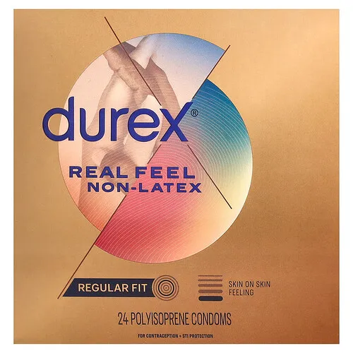 Durex, Real Feel sin látex, Ajuste estándar, 24 preservativos de poliisopreno