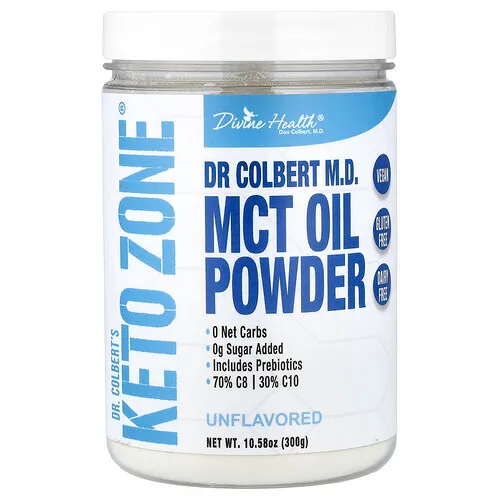 Divine Health, Dr. Colbert's Keto Zone®, Aceite de MCT en polvo, Sin sabor, 300 g (10,58 oz)