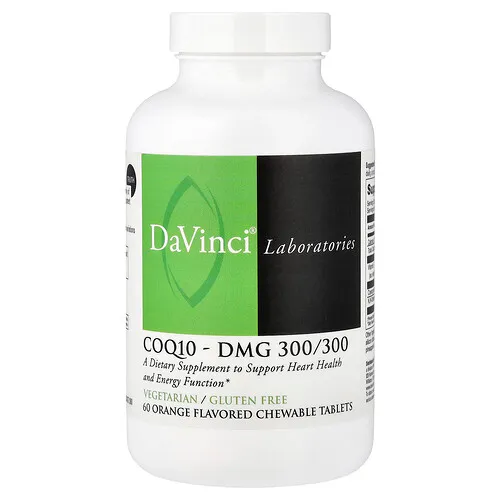 DaVinci Laboratories, CoQ10-DMG 300/300, Naranja, 60 comprimidos masticables