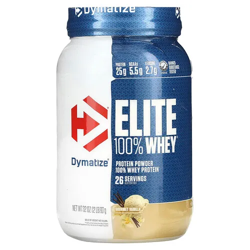 Dymatize, Elite, 100 % proteína de suero de leche en polvo, Vainilla gourmet, 907 g (2 lb)