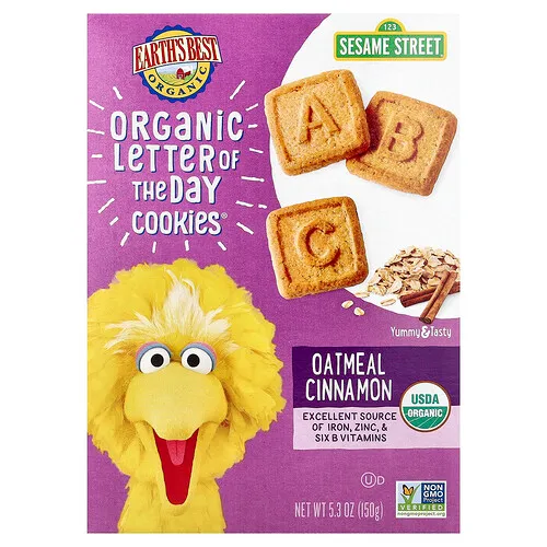 Earth's Best, Galletas Letter of The Day orgánicas, Para niños de 2 años, Avena y canela, 150 g (5,3 oz)