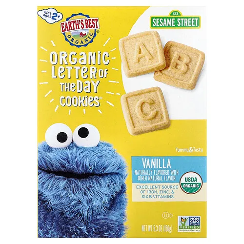 Earth's Best, Galletas Letter of the Day orgánicas, Para niños de 2 años, Vainilla, 150 g (5,3 oz)