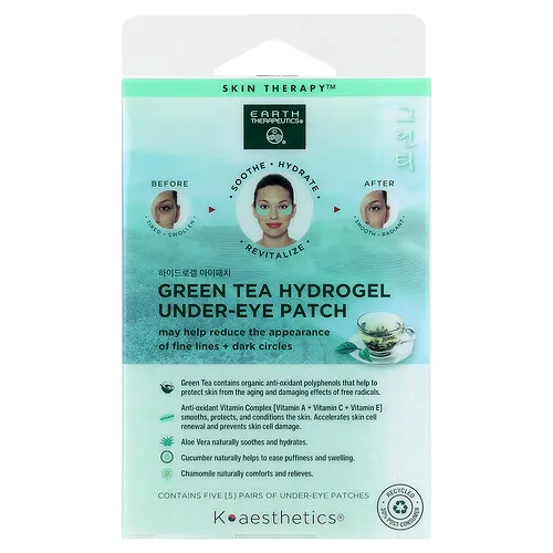 Earth Therapeutics, Parches de hidrogel para el contorno de los ojos con té verde, 5 pares