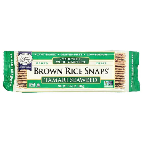 Edward & Sons, Galletas horneadas de arroz integral de grano entero, alga marina tamari, 3.5 oz (100 g)