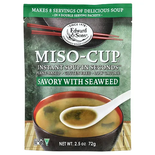 Edward & Sons, Miso-Cup® instantánea, Sabroso con algas marinas, 4 sobres, 72 g (2,5 oz)