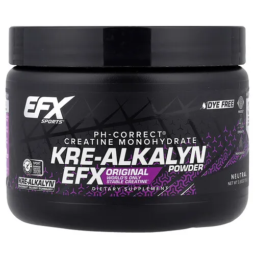 EFX Sports, Monohidrato de creatina PH-Correct®, Kre-Alkalyn® EFX en polvo, Neutro, 100 g (3,53 oz)