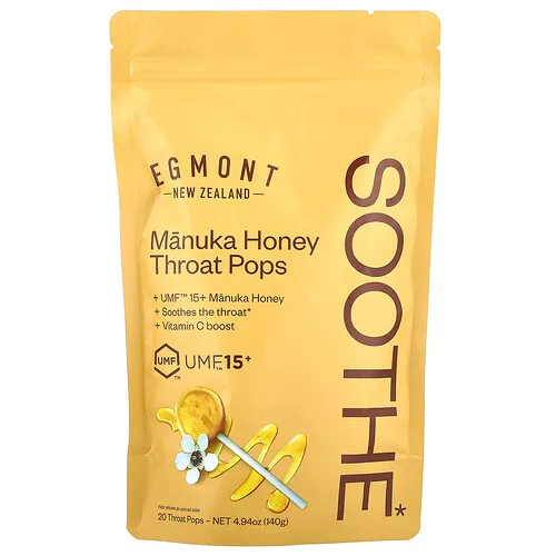 Egmont Honey, Paletas de miel de manuka para la garganta, UMF™ 15+, 20 paletas para la garganta, 140 g (4,94 oz)
