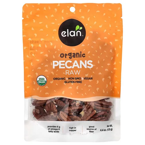 Elan, Pacanas orgánicas, Crudas, 125 g (4,4 oz)