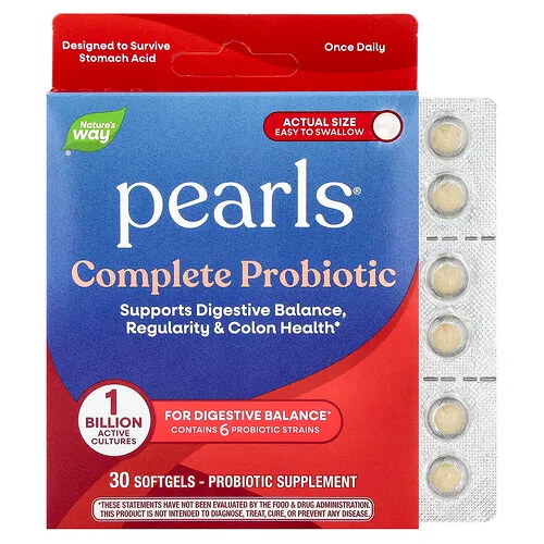 Nature's Way, Pearls®, Suplemento probiótico completo, 1000 millones de UFC, 30 cápsulas blandas