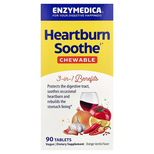 Enzymedica, Calma para la acidez estomacal, Naranja y vainilla, 90 comprimidos