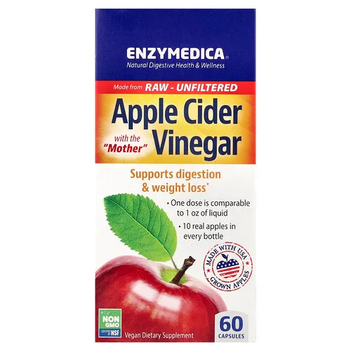 Enzymedica, Vinagre de sidra de manzana con el cultivo “madre”, 60 cápsulas (355 mg por cápsula)