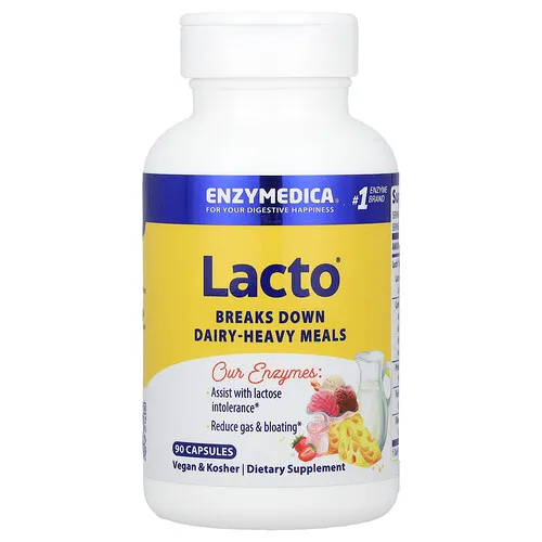 Enzymedica, Lacto®, Suplemento para favorecer la descomposición de comidas con alto contenido de lácteos, 90 cápsulas