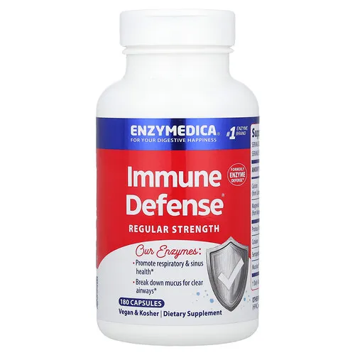 Enzymedica, Immune Defense®, Suplemento para favorecer la salud respiratoria y sinusal, Concentración regular, 180 cápsulas