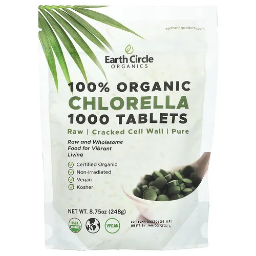 Earth Circle Organics, Comprimidos de clorela 100% orgánica, 1000 comprimidos, 248 g (8,75 oz)