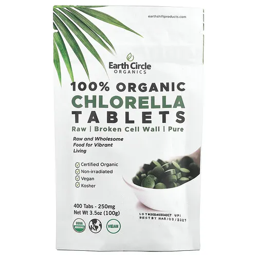 Earth Circle Organics, Comprimidos de clorela 100 % orgánica, 400 comprimidos