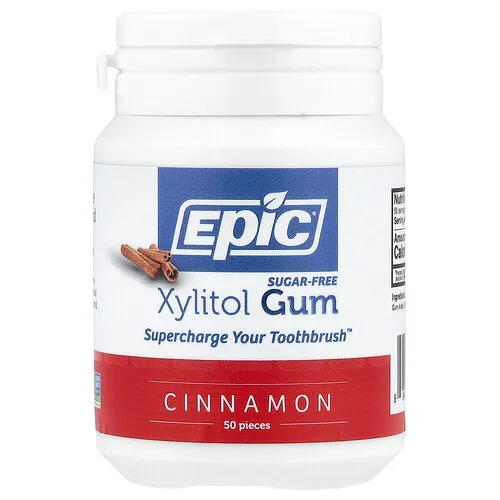 Epic Dental, Chicles con xilitol, Canela, 50 piezas