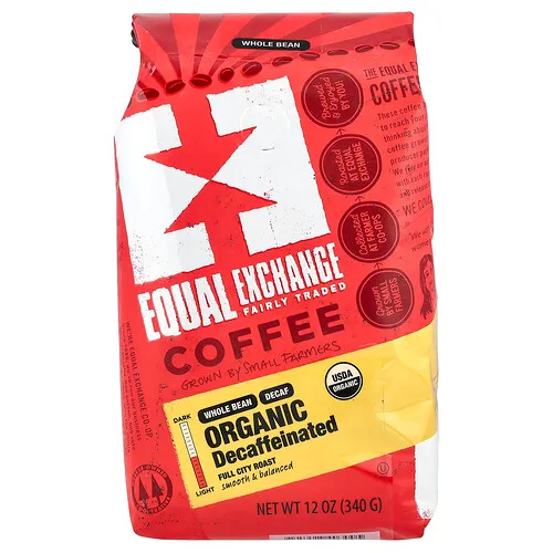 Equal Exchange, Café orgánico, Grano entero, Tostado “Full City”, Descafeinado, 340 g (12 oz)