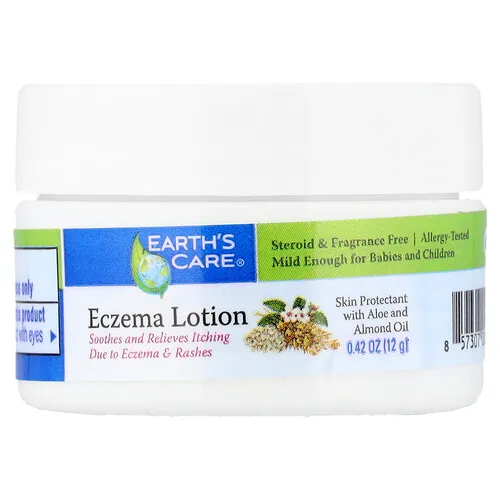 Earth's Care, Loción para el eczema con aloe y aceite de almendras, 12 g (0,42 oz)