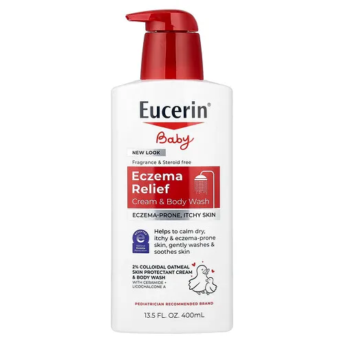Eucerin, Bebés, Crema y jabón líquido para el cuerpo para aliviar el eczema, Sin fragancia, 400 ml (13,5 oz. líq.)
