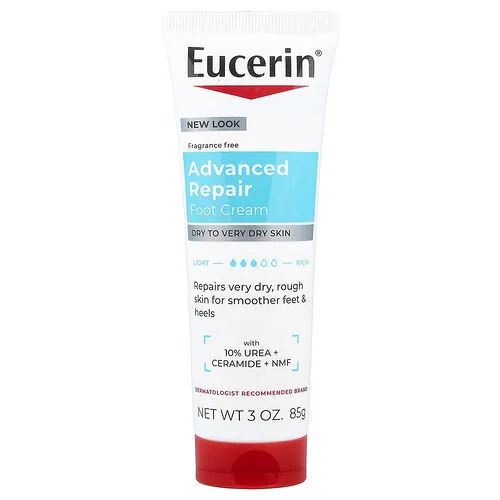 Eucerin, Crema para pies de reparación avanzada, Piel seca a muy seca, Sin fragancia, 85 g (3 oz)