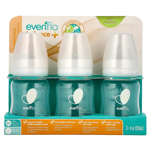 Evenflo Feeding, Balance + frascos, Estándar, Más de 0 meses, Flujo lento, 3 frascos, 120 ml (4 oz) cada uno
