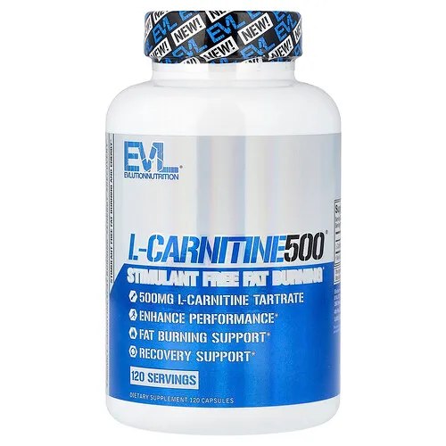 EVLution Nutrition, L-Carnitine500®, Suplemento de L-carnitina, 500 mg, 120 cápsulas