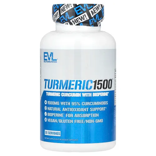 EVLution Nutrition, Turmeric 1500®, Curcumina de cúrcuma con BioPerine®, 90 cápsulas vegetales