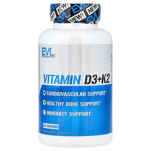 EVLution Nutrition, Vitaminas D3 y K2, 60 cápsulas vegetales