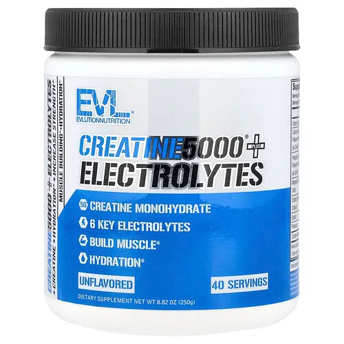 EVLution Nutrition, Creatine5000® con electrolitos, Sin sabor, 250 g (8,82 oz)