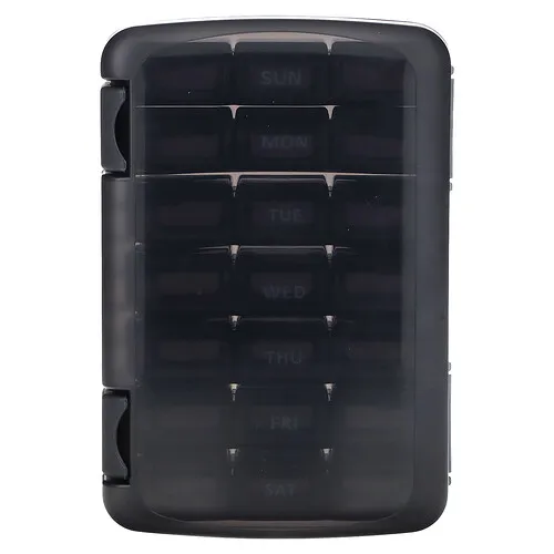 Ezy Dose, Pastillero semanal 3X/día con estuche, Negro, 1 unidad