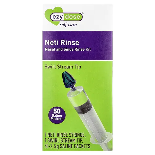 Ezy Dose, Autocuidado, Enjuague Neti, Kit de enjuague nasal y para senos paranasales, Kit de 52 piezas