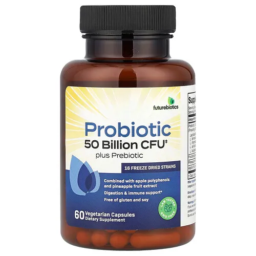 Futurebiotics, Suplemento probiótico y prebiótico, 60 cápsulas vegetales