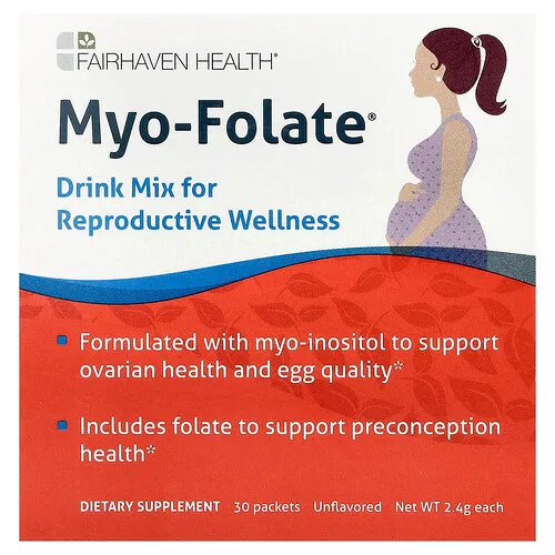 Fairhaven Health, Myo-Folate, Mezcla para preparar bebidas que favorece el bienestar reproductivo, Sin sabor, 30 sobres, 2,4 g cada uno