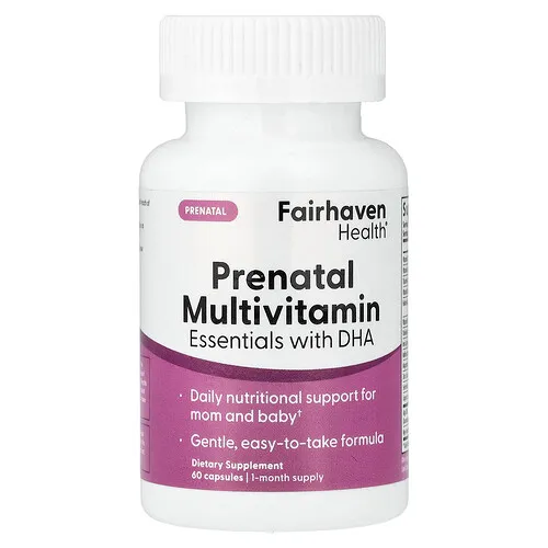 Fairhaven Health, Suplemento multivitamínico prenatal esencial con DHA, Esencia de limón, 60 cápsulas