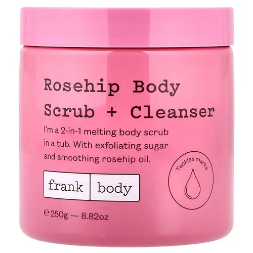 frank body, Exfoliante corporal y limpiador de rosa mosqueta, 250 g (8,82 oz)