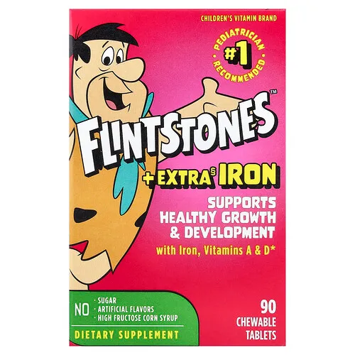 Flintstones, Suplemento multivitamínico más hierro extra para niños, 90 comprimidos masticables