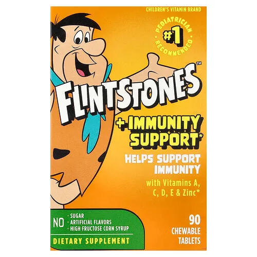 Flintstones, Suplemento multivitamínico con refuerzo inmunitario para niños, 90 comprimidos masticables