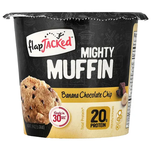 FlapJacked, Mighty Muffin con probióticos, Plátano con chispas de chocolate, 55 g (1,94 oz)
