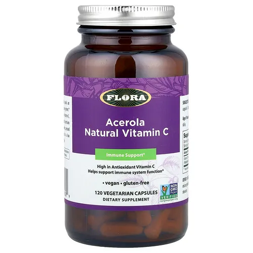 Flora, Acerola y vitamina C natural, 120 cápsulas vegetales