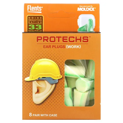 Flents, Protechs, Tapones para los oídos de trabajo, 8 pares con estuche