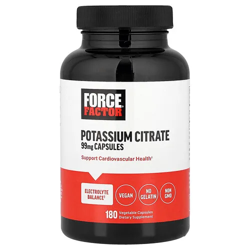 Force Factor, Citrato de potasio, 99 mg, 180 cápsulas vegetales