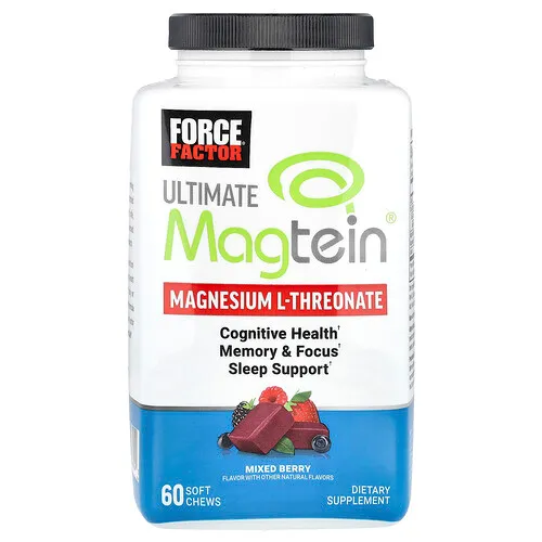 Force Factor, Ultimate Magtein®, L-treonato de magnesio, Bayas mixtas, 60 comprimidos masticables blandos